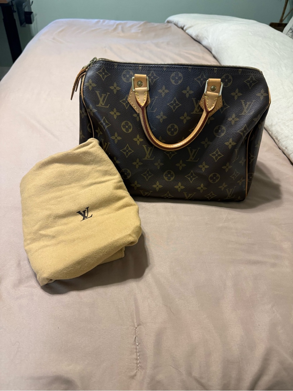 Louis Vuitton Monogram Speedy Handbag - Brown with Tan Handles